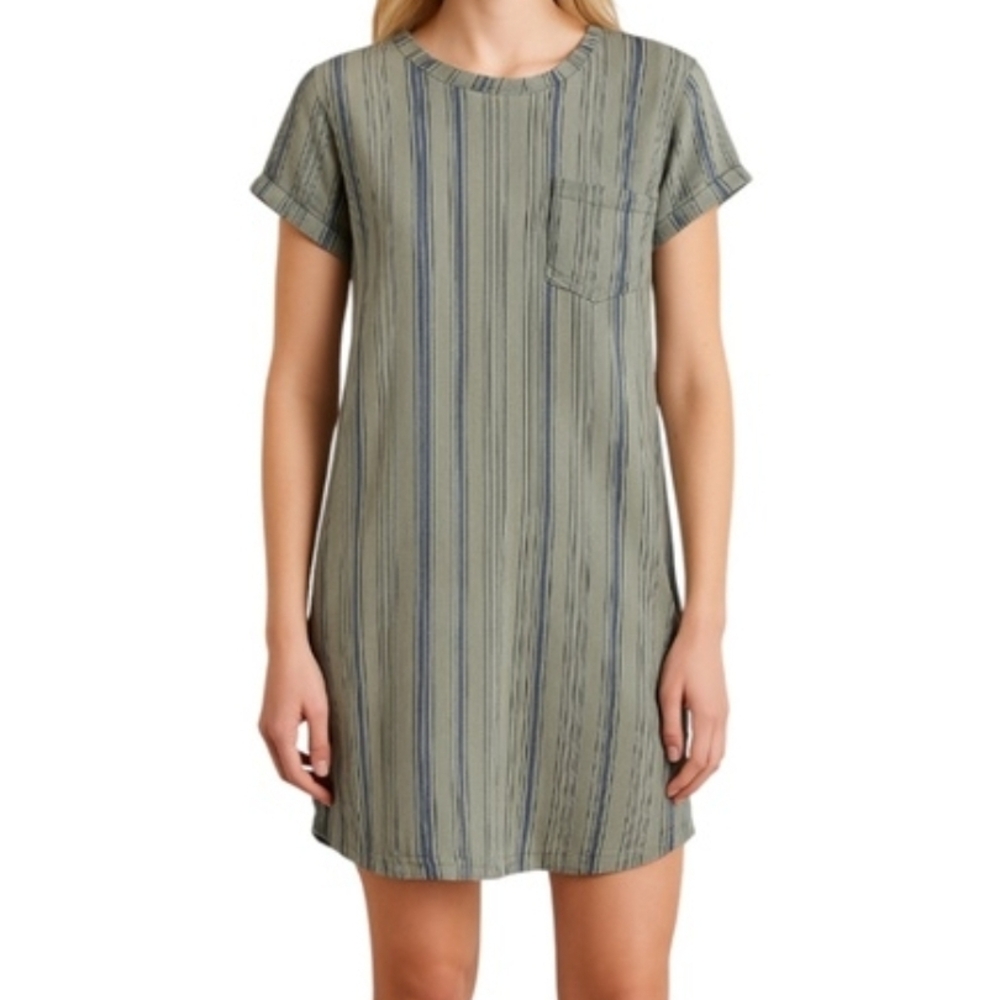 Anthropologie CLOTH & STONE Olive and Navy Striped Shift Dress